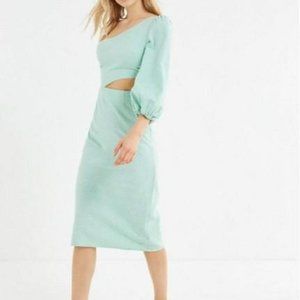 Urban Outfitters Mint Green Cotton One Shoulder Cut Out Midi Dress - size XS 0-2